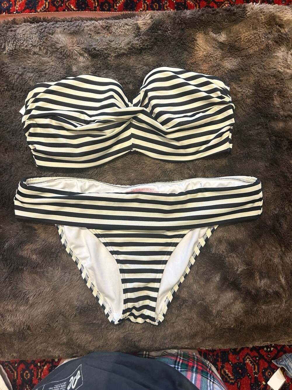 Victoria's Secret Striped Bandeau Twist Top & Foldover Bikini Set, Size M